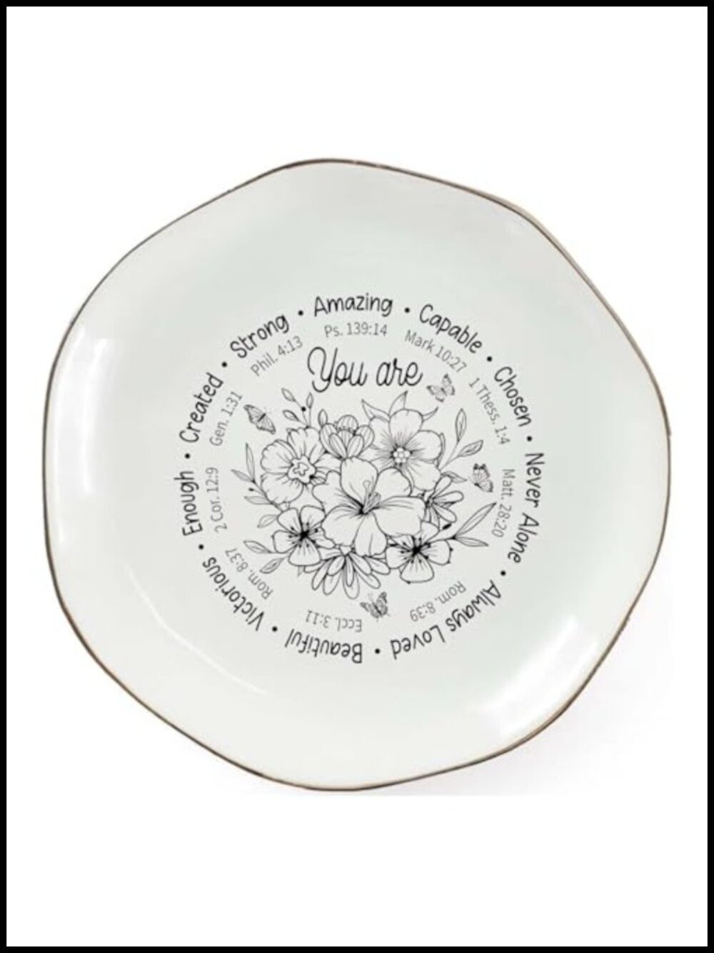 Ceramic Ring Dish Gold Foil Lettering Inspirational Jewelry Tray Gift